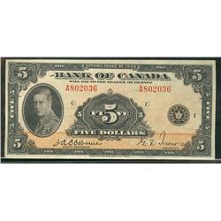 1935 $5 BC-5 #A802036.  Sharp VF/EF issue.