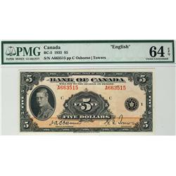1935 $5 BC-5 A663515 PMG UNC64EPQ  very choice, rare.