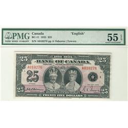 1935 $25 BC-11 #A010276 PMG AU55 EPQ.  A superb original example with full colours and sharp corners