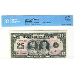 1935 $25 BC-12 #F002803 CCCS EF45.  A very rare french note.  Bright and clean.