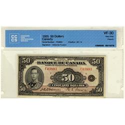 1935 $50 BC-14 #F03893 CCCS VF30.  Rare French note.  Affordable example.  Very clean.