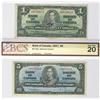 Image 1 : 1937 $1 BC-21a & $5 BC-23a.  Lot of 2 Osborne notes both BCS graded.
