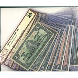 1937 $1 BC-21a & VF25, BC-21c AU55, BC21d VF20, $2 BC-22a F18, BC-22b VF30, BC-22c EF40, $5 BC-23a F