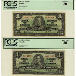 1937 $1 BC-21b H/A 6157255; J/A 0507378 both PCGS VF20