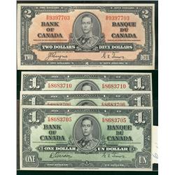 1937 $1 BC-21c.  Lot of 3 notes, two of which are consecutive UNC notes #EM8683705/706.  Also includ