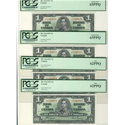1937 $1 BC-21d #1243601/602 PCGS UNC62PPQ & #1243626/627 PCGS UNC63PPQ.   Lot of pairs of 2 consecut