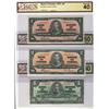 Image 1 : 1937 $1 BC-21d VF30, $2 BC-22c AU50 & BC-22b EF40.  Lot of 3 notes all BCS graded.