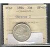 Image 1 : Nfld 1894 20¢ Obv 2 ICCS EF45.