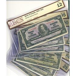 1937  $10 BC-24a F12, BC-24b VF35, BC-24c, $20 BC-25a F12, BC-25b AU58 & BC-25c VF25.  Lot of 6 note