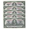 Image 1 : 1937 $10 BC-24b #UD0019682-986.  Lot of 5 consecutive AU to UNC notes.