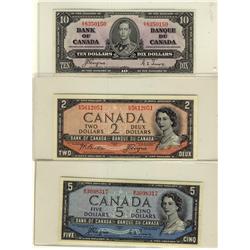 1937 $10 BC-24c, 1954 $2 BC-30b & $5 BC-31b.  Lot of 3 notes.  EF to AU+.  Should be viewed.