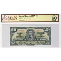 1937 $20 BC-25c #HE8384337 BCS UNC60 Original.