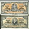 Image 1 : 1937 $50 BC-26c VF & $100 BC-27b VG.  Lot also includes Bank of Montreal 1938 $5 Chartered note, VF/