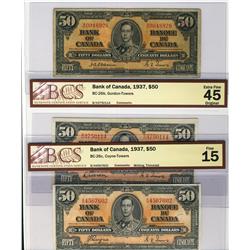 1937 $50 BC-27a VG8, BC-27b EF45 & BC-27c F15.  Lot of 3 BCS graded notes.