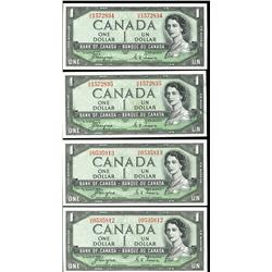 1954 $1 BC-29a #HA1572834/835 & #0535812/813.  Lot of 2 pairs of consecutive notes.  Original AU to 