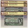 Image 1 : 1954 $1 BC-29b #LA9541316/317/318.  Lot of 3 BCS graded notes, 1 x Gem UNC66 and 2 x CH UNC64.
