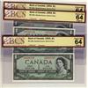 Image 1 : 1954 $1 BC-29b #LA9541319/320/321 Ch UNC64.  Lot of 3 BCS graded notes.