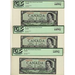 1954 $1 BC-29b R/A3122816-17-18 Lot of 3 notes PCGSUNC64PPQ