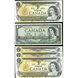 1954 $1 BC-37aA #*AA0058056, 1973 $1 BC-46aA #*NP6430187 & BC-46a-i #AFF3092984/985/986.  Lot of 5 n