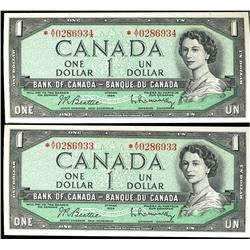 1954 $1 BC-37bA #*AY0286933/934.  Lot of 2 notes consecutive.  Choice UNC.