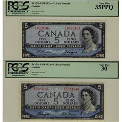 1954 $5 BC-31a B/C5024144 PCGS VF30 and BC-31b F/C6529101 PCGS VF35PPQ