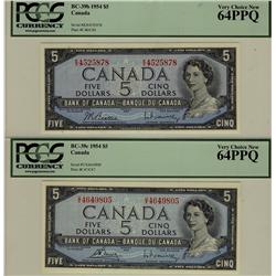 1954 $5 BC-39b K/X4525878; BC-39c U/X4649805 both PCGS UNC64PPQ