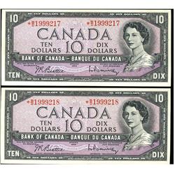 1954 $10 BC-40bA #*BD1999217/218.  Lot of 2 consecutive notes.