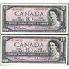 Image 1 : 1954 $10 BC-40bA #*BD1999217/218.  Lot of 2 consecutive notes.