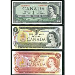 1954 to 1974 Low Serial Numbered notes.  Includes 1954 $1 BC-37a #AM0000044, 1973 $1 BC-46a #FX00000