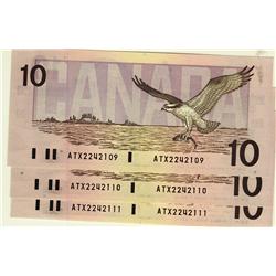 1989 $10 BC-57bA #2242109-111, 3 consecutive UNC notes.
