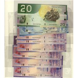 2006 $5 BC-67a #AOP, 2001 $10 #FDZ(2), FDU(2), FDY, BC-68a BEV & 2004 $20 BC-64a-i EYK.  All notes U