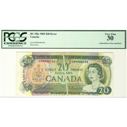 ERROR 1969 $20 BC-50a EM9988706 Gutterfold on Face and Back PCGS VF30