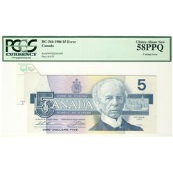ERROR 1986 $5 BC-56b FOE2021899 Cutting Error PCGS AU58PPQ