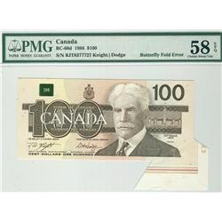 ERROR 1988 $100 BC-60d BJT8377727 Butterfly Fold Error PMG AU58EPQ