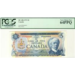Low Serial Number 1972 $5 BC-48b SP0000002 PCGS UNC64PPQ