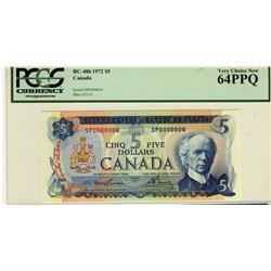 Low Serial Number 1972 $5 BC-48b SP0000004 PCGS UNC64PPQ