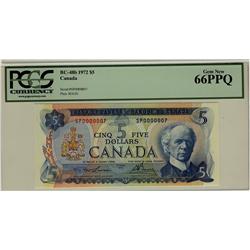 Low Serial Number 1972 $5 BC-48b SP0000007 PCGS UNC66PPQ