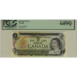Low Serial Number 1973 $1 BC-46a NT0000021 PCGS UNC64PPQ