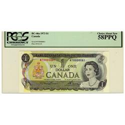 Low Serial Number 1973 $1 BC-46a NT01000081 PCGS AU58PPQ
