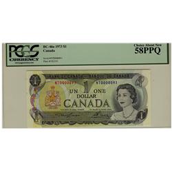 Low Serial Number 1973 $1 BC-46a NT01000091 PCGS AU58PPQ