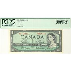 Radar 1954 $1 BC-37b-i B/F1116111 PCGS AU58PPQ