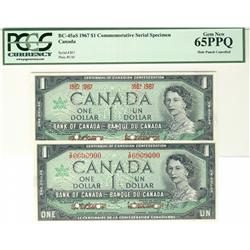 SPECIMEN 1967 $1 BC-45aS 1867-1967 PCGSUNC65PPQ  and BC-45bs I/P0000000 PCGS UNC66PPQ