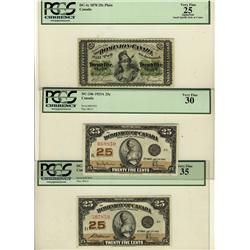 1870 & 1923 25¢ Shinplasters, Includes DC-1c DC-24b, DC-24c , PCGS VF25,30,35