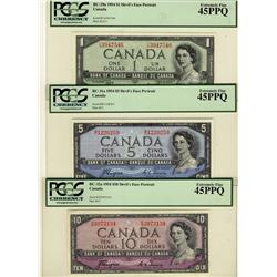 1954 $1 BC-29a, $5 BC-31a, $10 BC-32a, all PCGS EF45PPQ