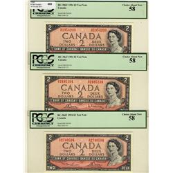 1954 $2 BC-38bT S/R, $2 BC-38cT S/R, $2 BC-38dT S/R, lot of 3 TEST notes,  all PCGS AU58