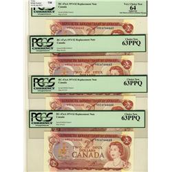 1974 $2 BC-47aA *RE6766662-665 lot of 4 consecutives serial numbers all PCGS UNC63PPQ except the fir