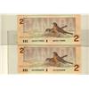 Image 1 : 1986 $2 BC-55a #AUG notes.  Lot of 2 Choice UNC notes.