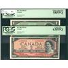 Image 1 : RADAR 1954 $1 BC-37b P/N1919191 PCGS AU58PPQ, 1954 $2 BC-38b L/R1919191 PCGS UNC63PPQ both with the 