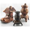Image 1 : Savings Still Banks.  Lot of 3 different replicas, Boot (Old Lady in a Boot) and 2 different Old tim