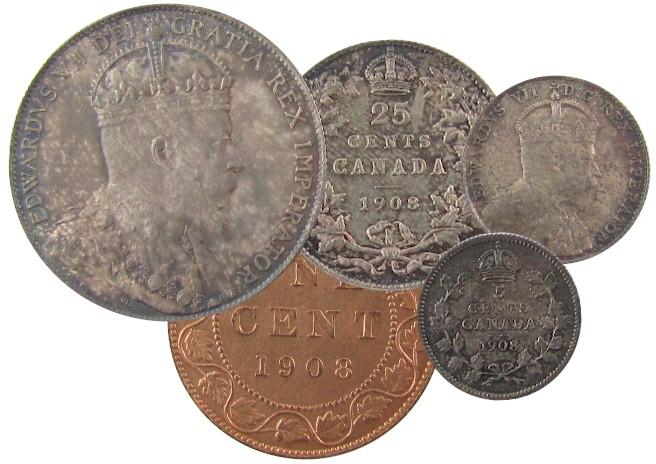 1908 Coin Set 1908 Specimen Set with Case. Attractive set with typically toned coins ...